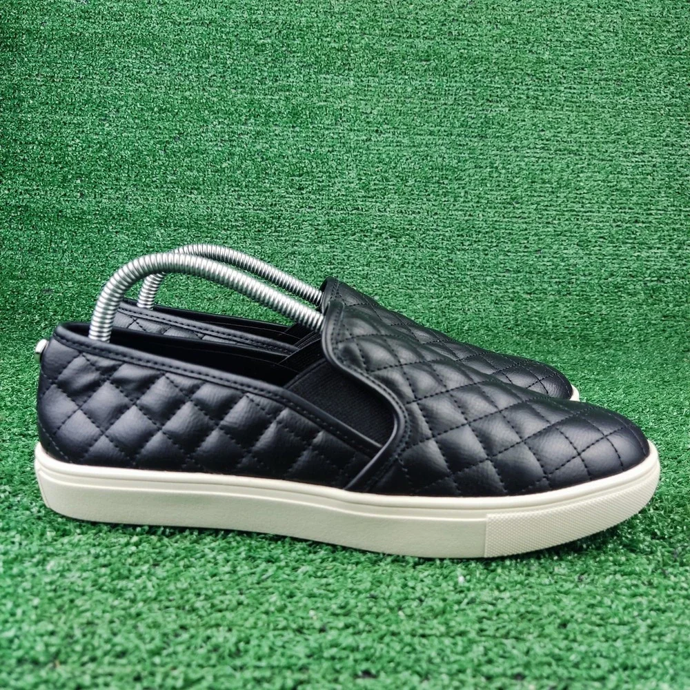 Steve Madden Sneakers Womens 10 Black Ecentrcq Quilted Slip On Faux Leather Shoe